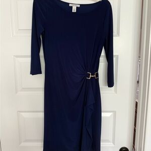 White House Black Market Blue Sheath Dress 3/4 Sleeve Bateau Neckline